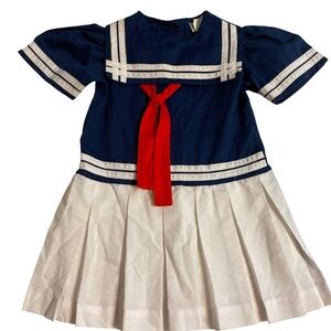 Vintage Navy and White Kids Sailor Dress with Red Accent 2T